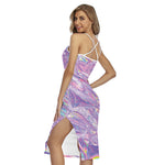 Purple Holographic Print Cross Back Cami Dress