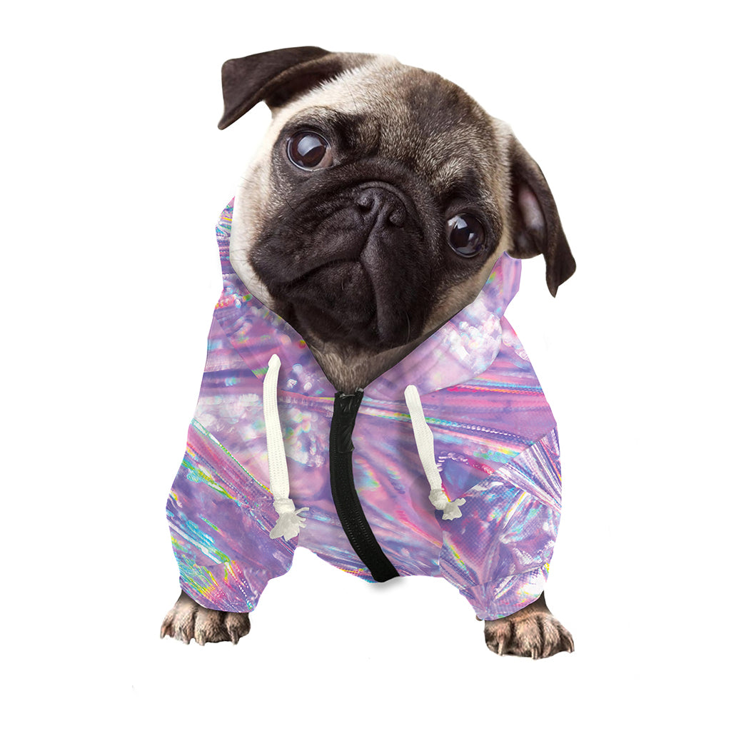 Purple Holographic Print Dog Zip Up Hoodie