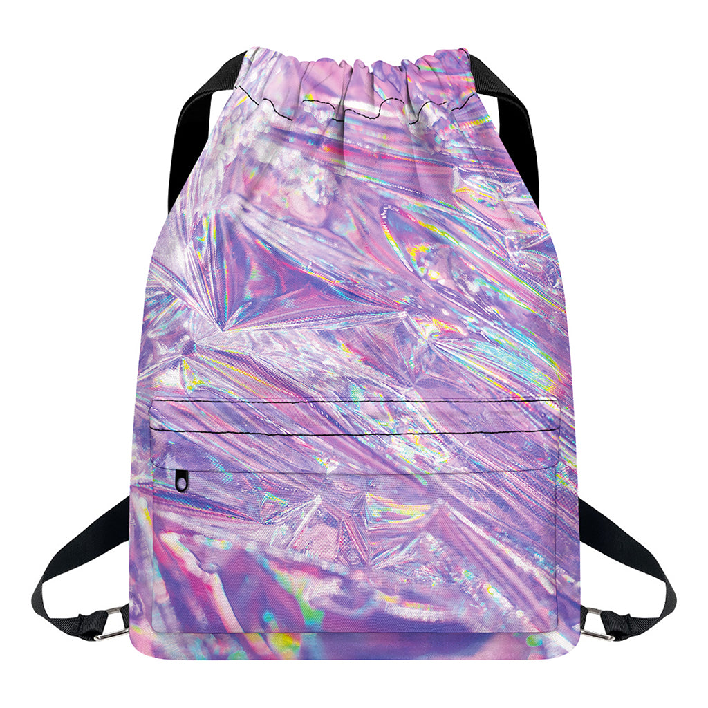 Purple Holographic Print Drawstring Backpack