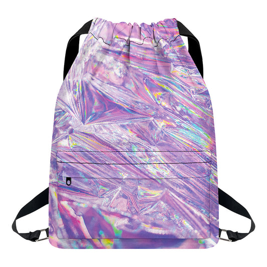 Purple Holographic Print Drawstring Backpack
