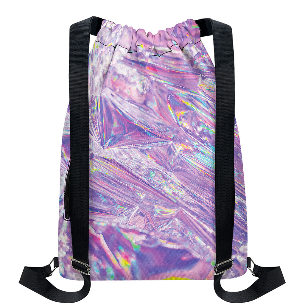 Purple Holographic Print Drawstring Backpack