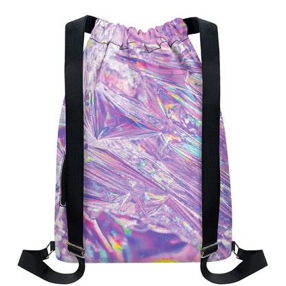 Purple Holographic Print Drawstring Backpack