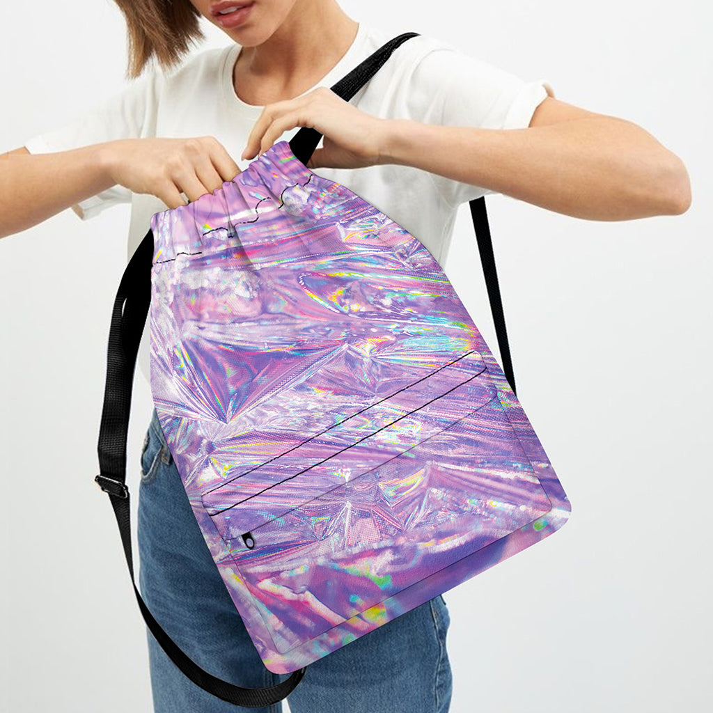 Purple Holographic Print Drawstring Backpack