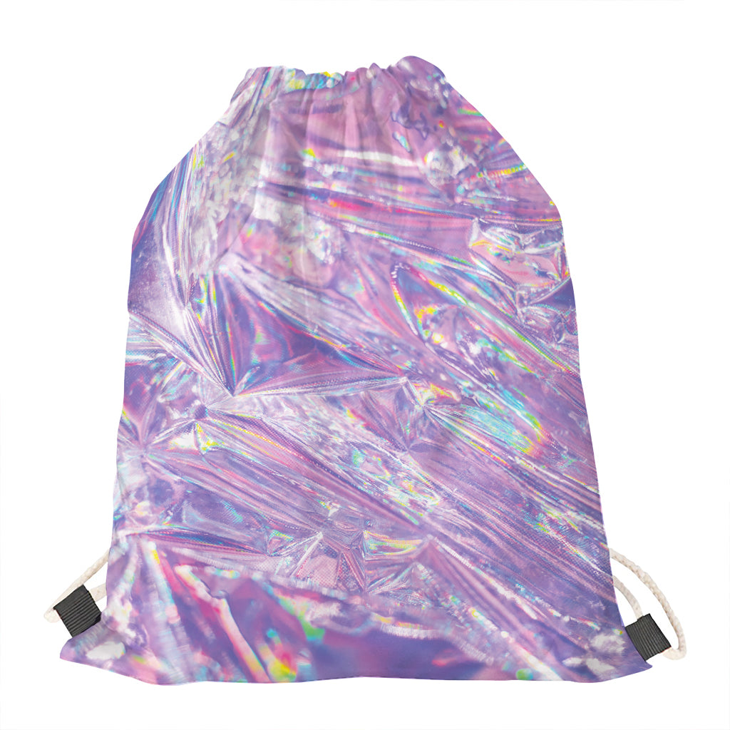 Purple Holographic Print Drawstring Bag
