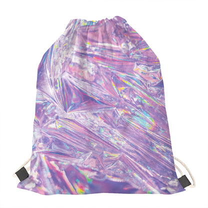Purple Holographic Print Drawstring Bag
