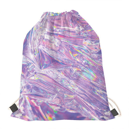 Purple Holographic Print Drawstring Bag