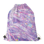 Purple Holographic Print Drawstring Bag