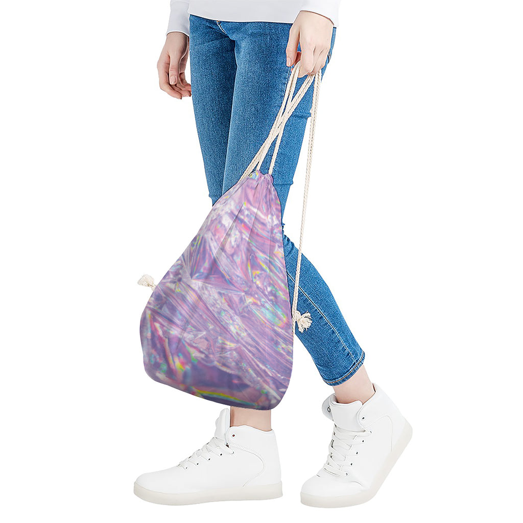 Purple Holographic Print Drawstring Bag