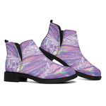 Purple Holographic Print Flat Ankle Boots