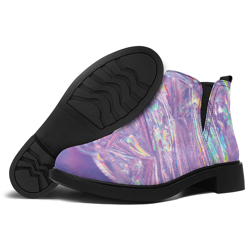 Purple Holographic Print Flat Ankle Boots