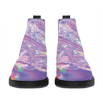 Purple Holographic Print Flat Ankle Boots