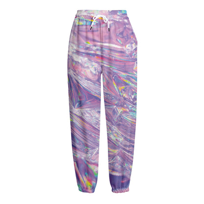 Purple Holographic Print Fleece Lined Knit Pants