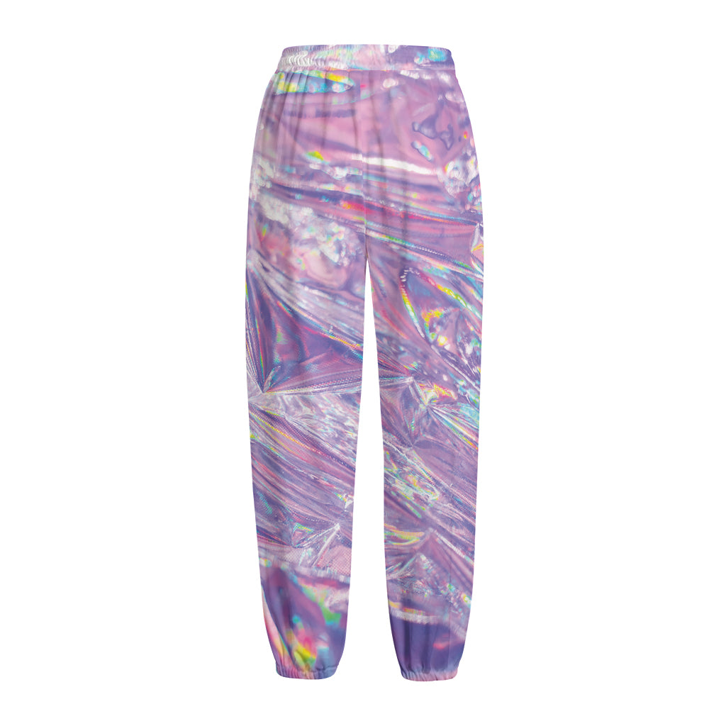Purple Holographic Print Fleece Lined Knit Pants