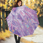 Purple Holographic Print Foldable Umbrella
