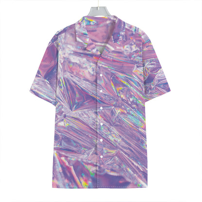 Purple Holographic Print Hawaiian Shirt