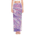 Purple Holographic Print High Slit Maxi Skirt