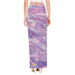 Purple Holographic Print High Slit Maxi Skirt