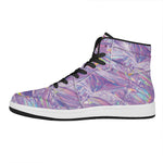 Purple Holographic Print High Top Leather Sneakers