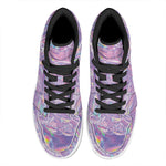 Purple Holographic Print High Top Leather Sneakers