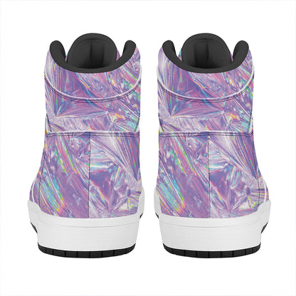 Purple Holographic Print High Top Leather Sneakers