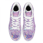 Purple Holographic Print High Top Leather Sneakers
