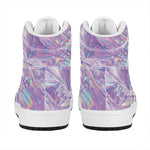 Purple Holographic Print High Top Leather Sneakers
