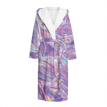 Purple Holographic Print Hooded Bathrobe