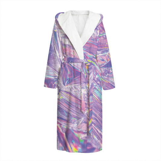 Purple Holographic Print Hooded Bathrobe