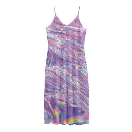 Purple Holographic Print Jersey Midi Cami Dress