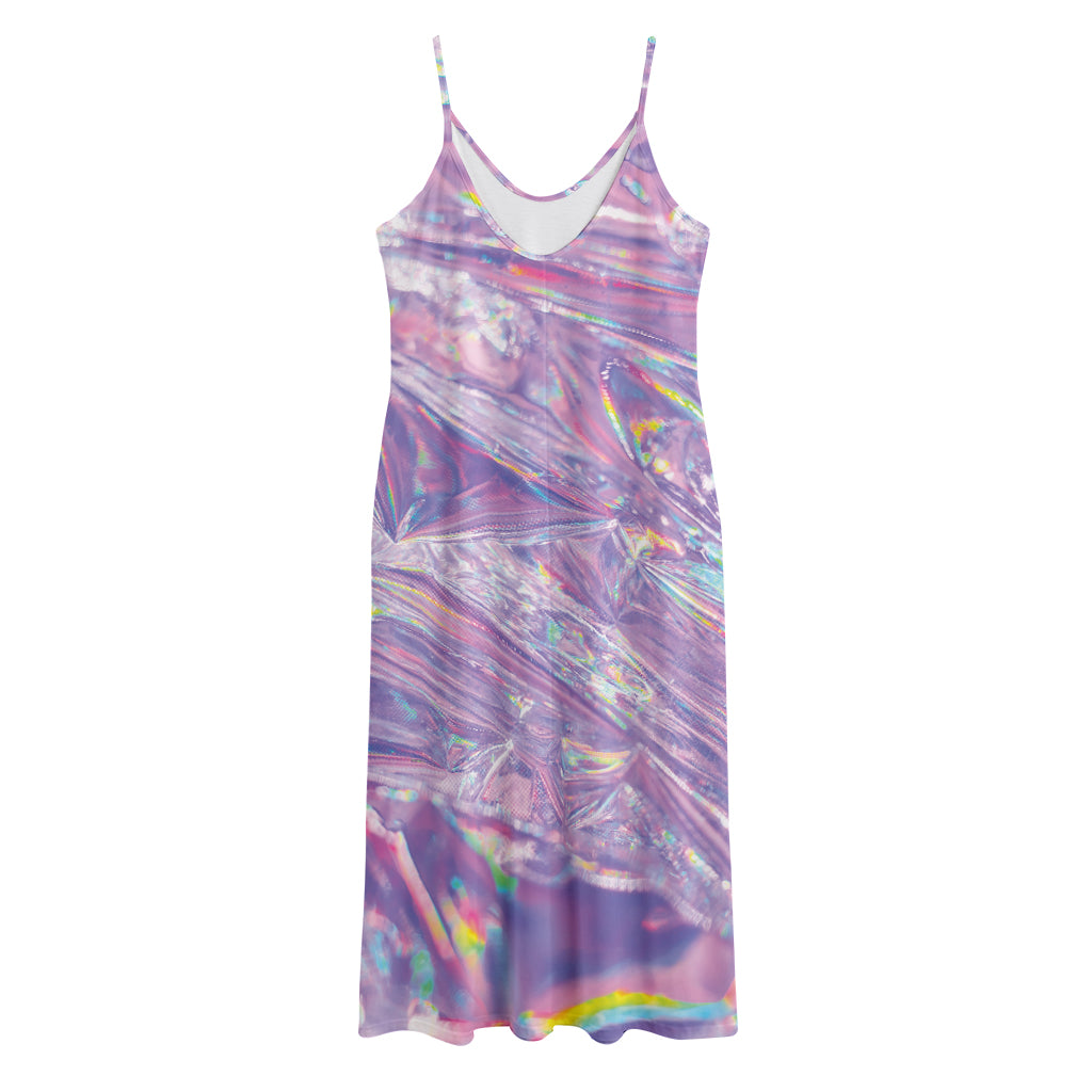 Purple Holographic Print Jersey Midi Cami Dress