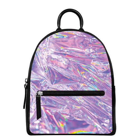 Purple Holographic Print Leather Backpack