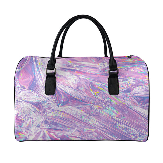 Purple Holographic Print Leather Duffle Bag