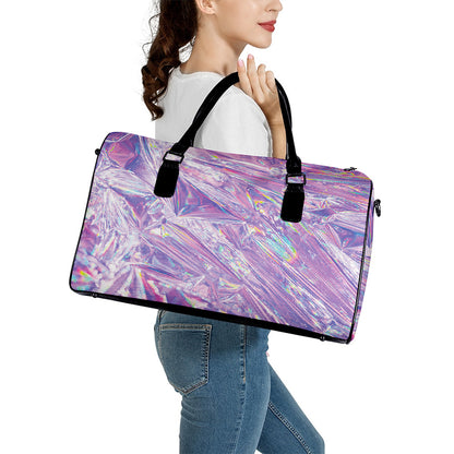 Purple Holographic Print Leather Duffle Bag