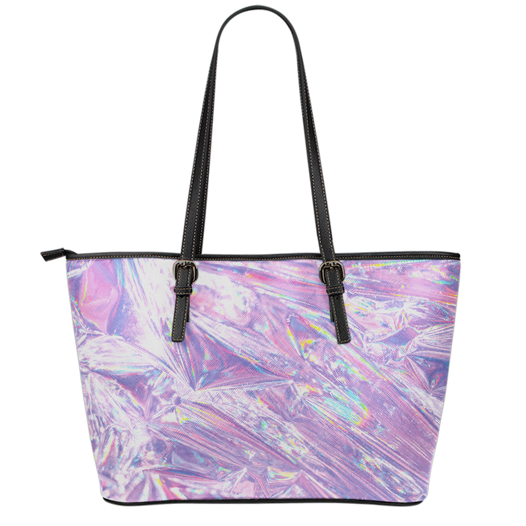 Purple Holographic Print Leather Tote Bag