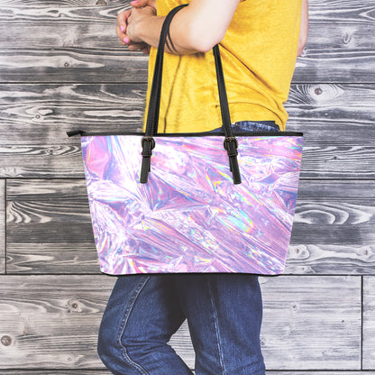 Purple Holographic Print Leather Tote Bag