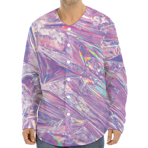 Purple Holographic Print Long Sleeve Baseball Jersey