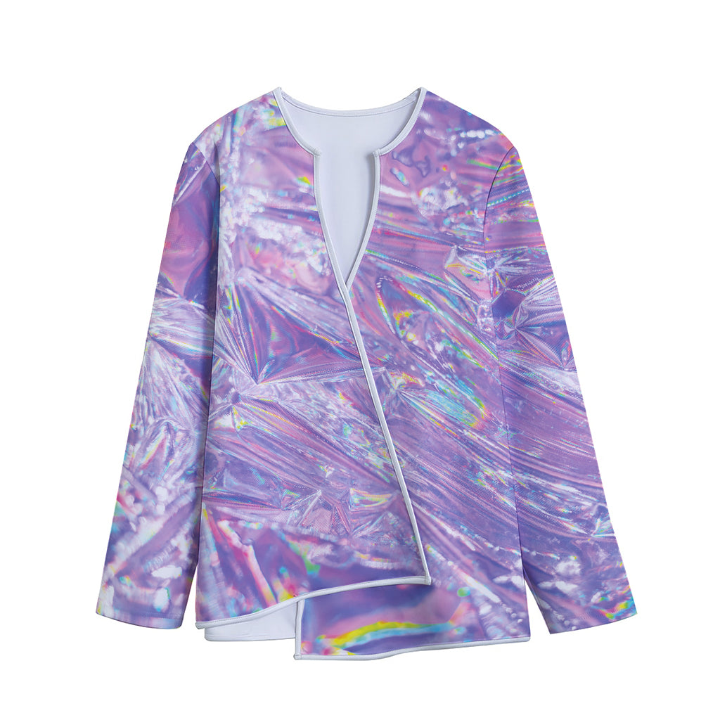 Purple Holographic Print Long Sleeve Short Coat