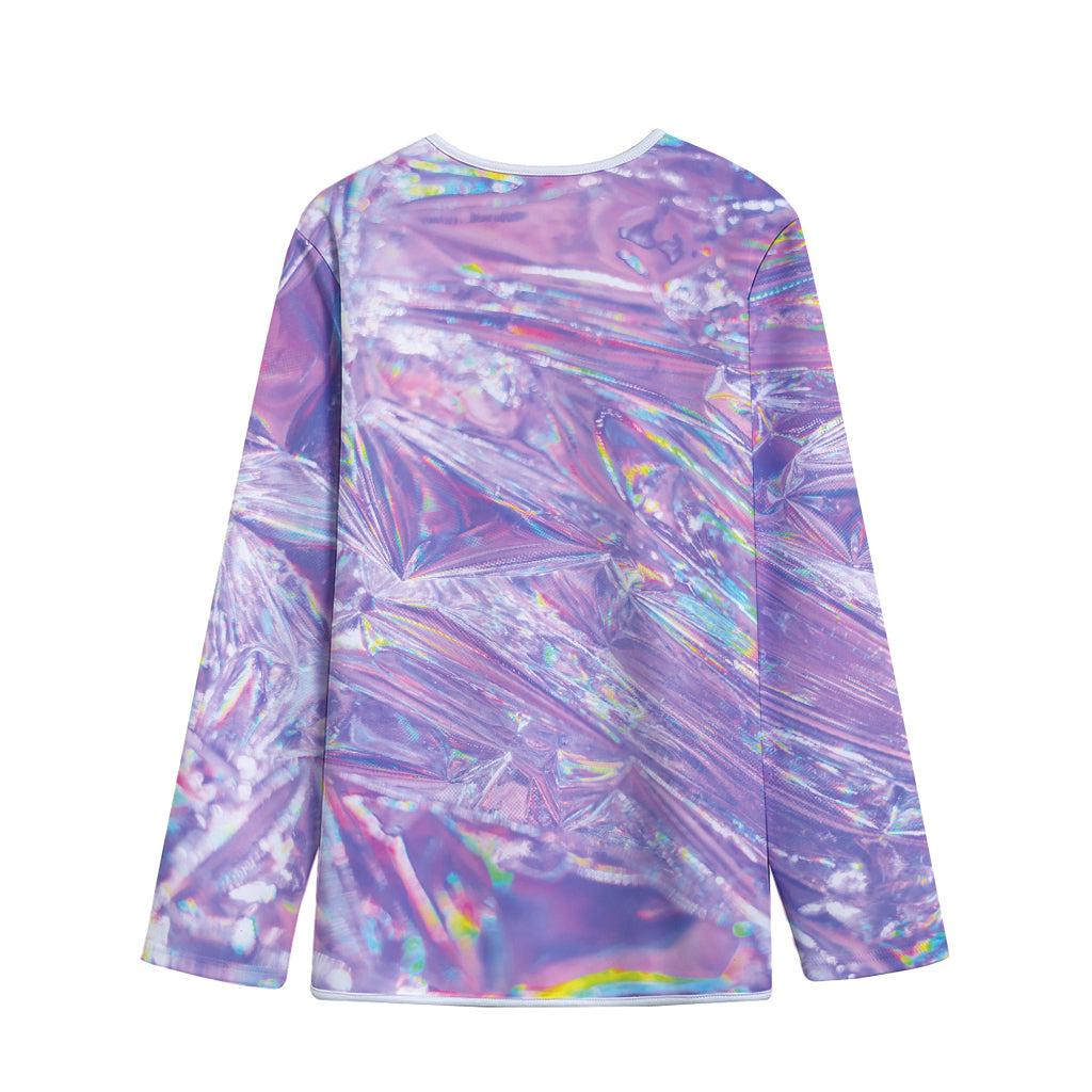 Purple Holographic Print Long Sleeve Short Coat