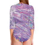 Purple Holographic Print Long Sleeve Swimsuit