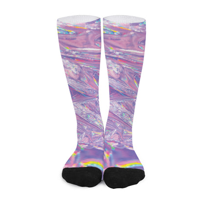 Purple Holographic Print Long Socks