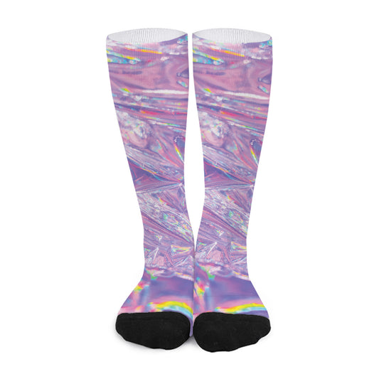 Purple Holographic Print Long Socks