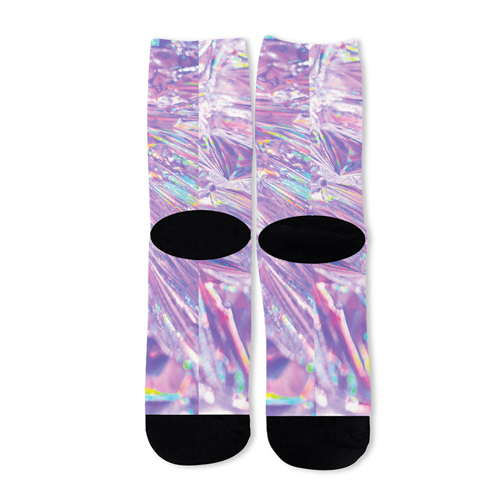Purple Holographic Print Long Socks