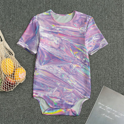 Purple Holographic Print Men's Bodysuit