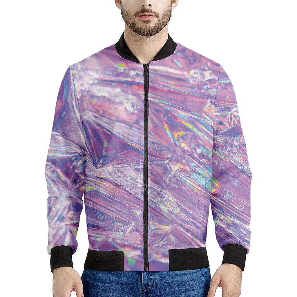 Purple Holographic Print Men's Bomber Jacket