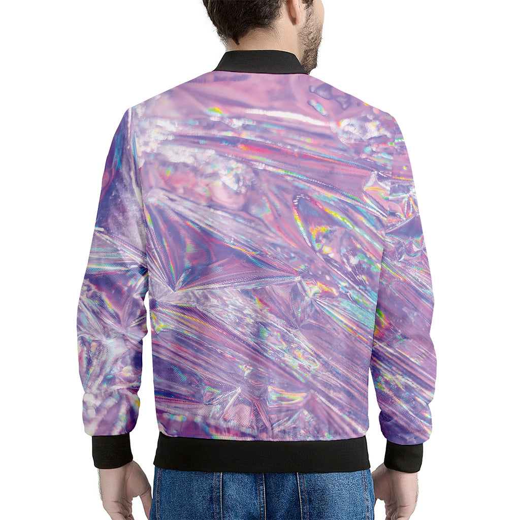 Purple Holographic Print Men's Bomber Jacket