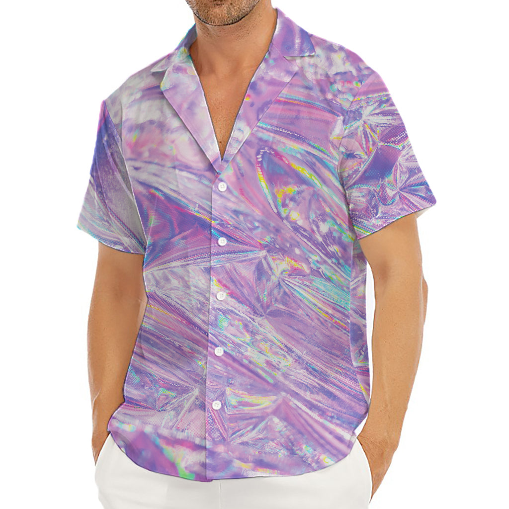 Purple Holographic Print Men's Deep V-Neck Shirt