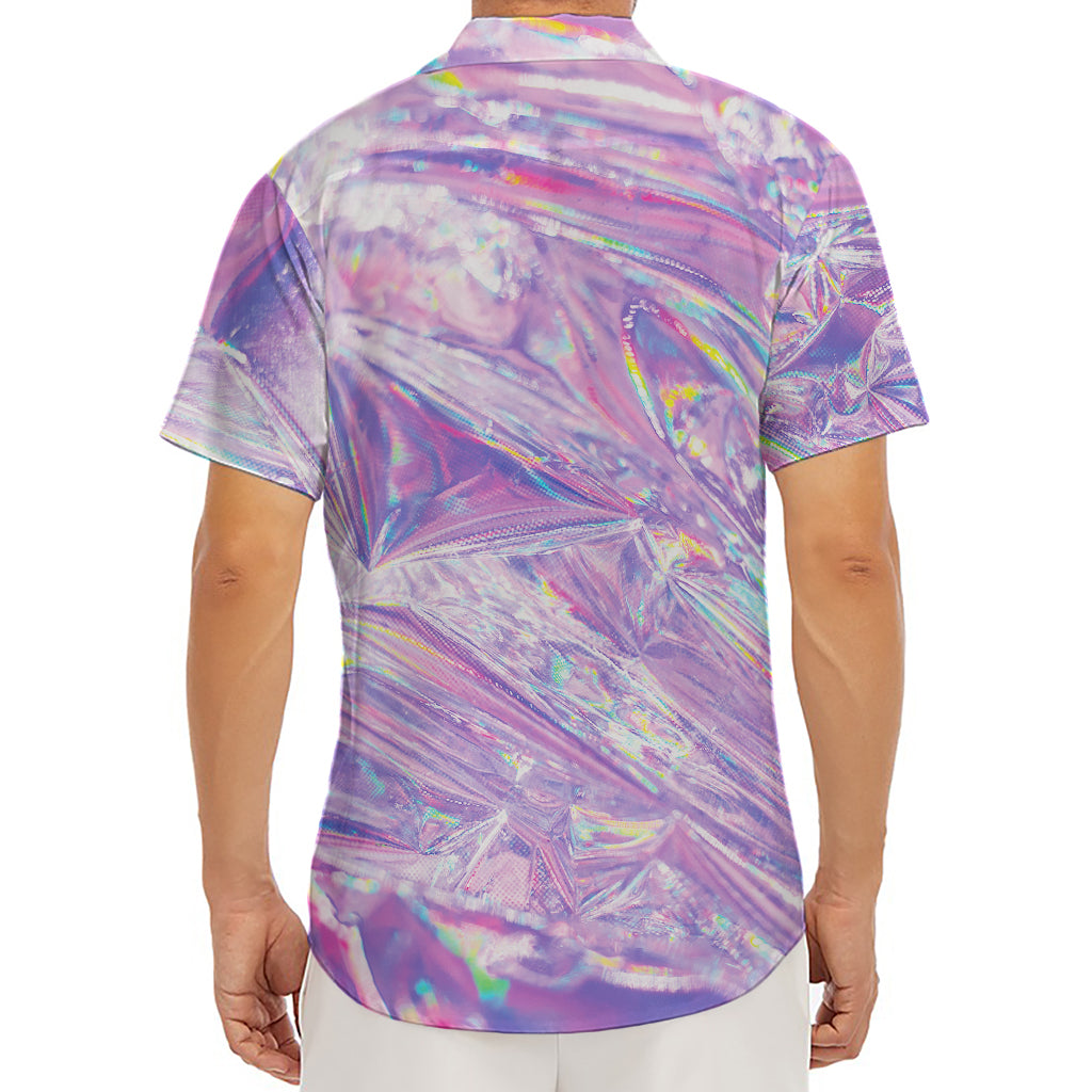 Purple Holographic Print Men's Deep V-Neck Shirt