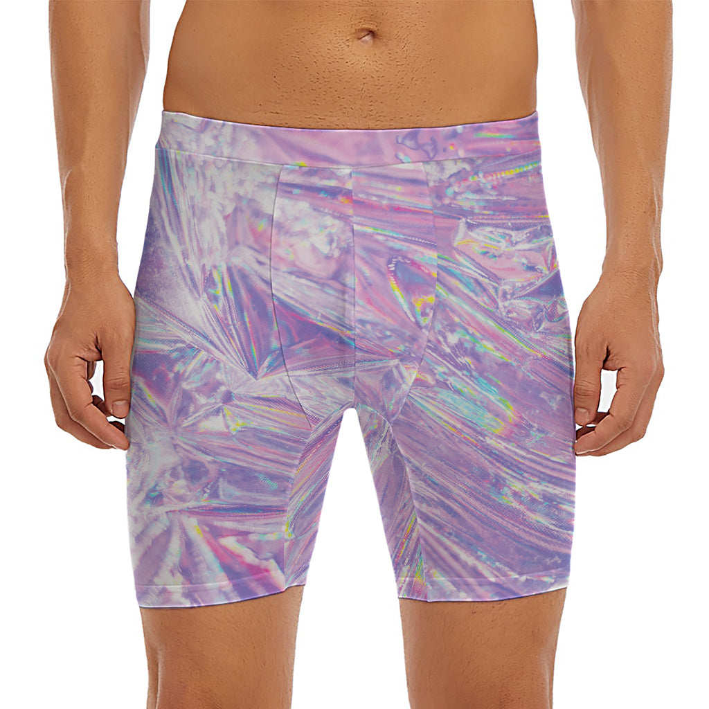 Purple Holographic Print Men's Long Boxer Briefs