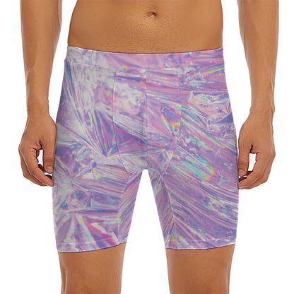 Purple Holographic Print Men's Long Boxer Briefs