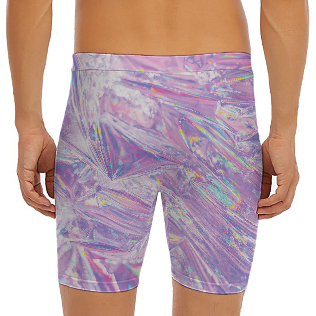 Purple Holographic Print Men's Long Boxer Briefs